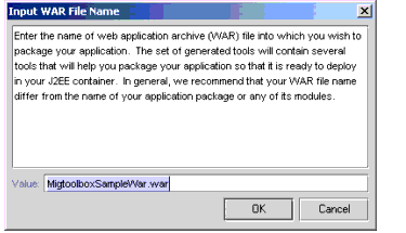 Figure shows a dialog box to enter the directory name where the WAR file is created.
