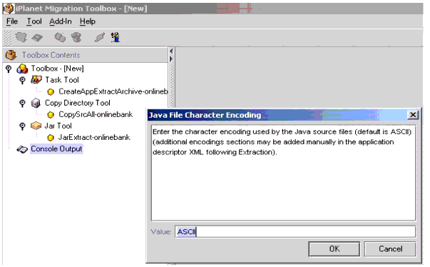 Figure shows a dialog box to enter the charater encoding used by the Java source files.
