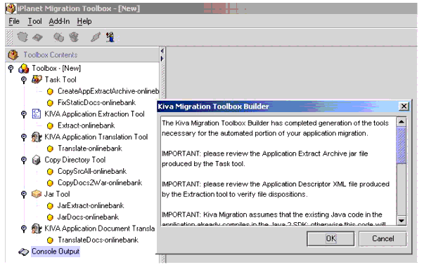 Figure shows a dialog box confirming the completion of the tools necessary for the automated portion of the migration process.

