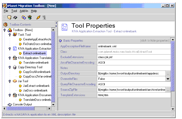 Figure shows the properties of the KIVA Application Extraction Tool..
