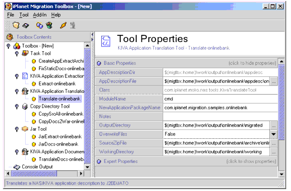 Figure shows the properties of the KIVA Application Translation Tool.
