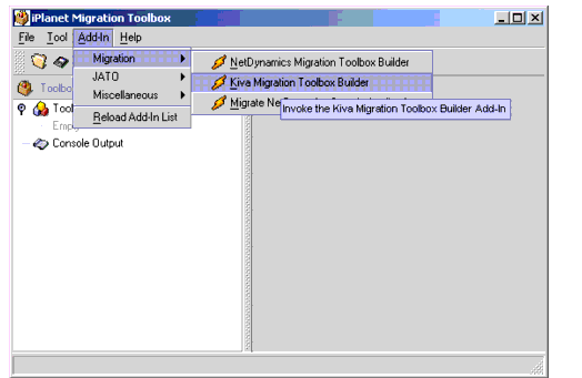 Figure shows how to choose the Kiva Migration Toolbox builder.
