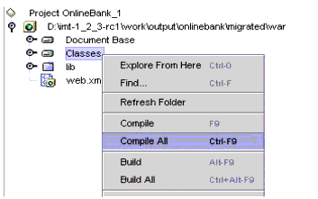 Figure shows how to compile the Java Source Code in the OnlineBank application.
