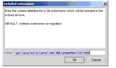 Figure shows a dialog box to enter the file extensions to be included in the extract archive.
