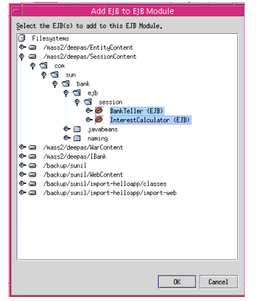 Figure shows how to add a EJB to a EJB Module using Sun ONE Studio.
