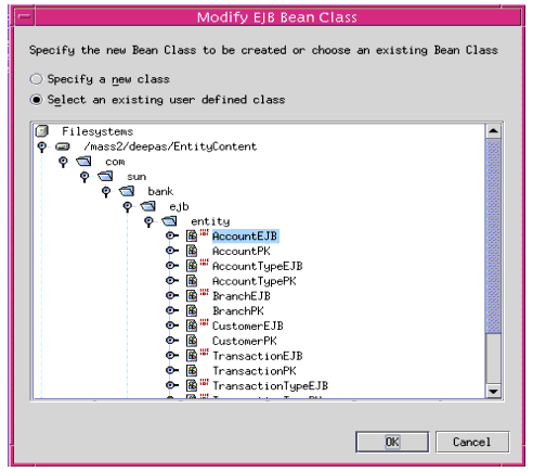 Figure shows how to create a Bean class by selecting an existing Bean class.
