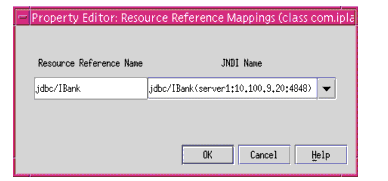 Figure shows the mapping of a resource reference to Sun ONE Application Server.
