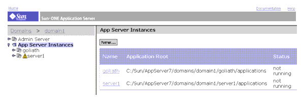 This screen capture shows the initial page of the graphical Administration interface.