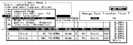 Screen capture showing "sync transfer Clock" chosen with "Change Sync Transfer Clock?" message displayed.