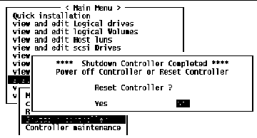 Screen capture showing a "Reset controller?" confirmation message