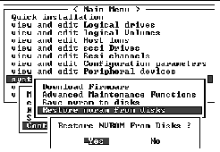 Screen shot shows the "Restore NVRAM From Disks?" prompt with "Yes" chosen.