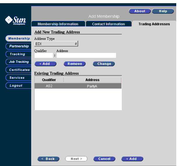 Screen capture of the Trading address added indicator.