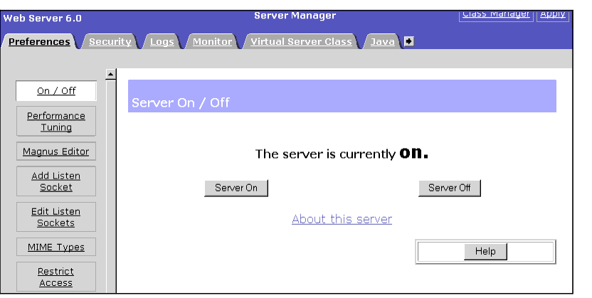 Screen capture of the Server On status indicator.