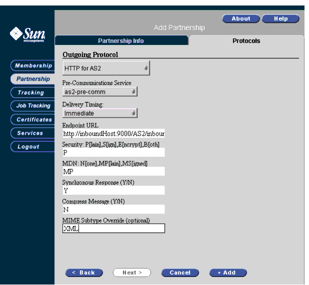 Screen capture of Outbound protocol specification activity.