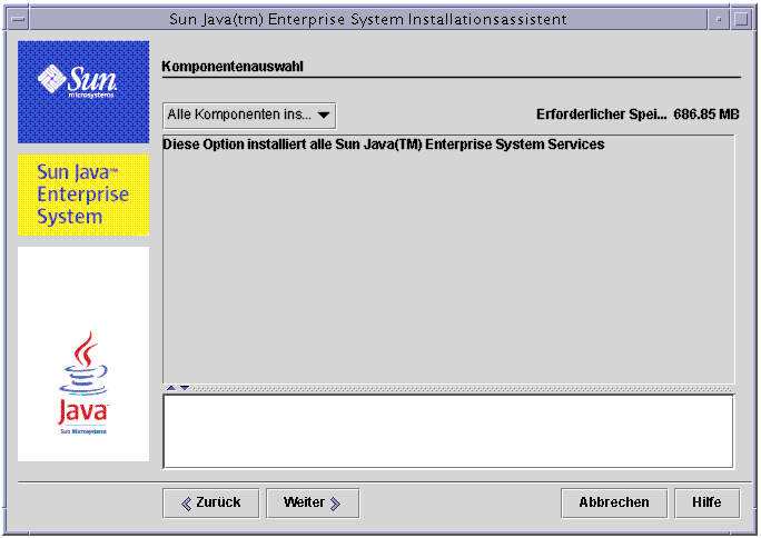 Beispiel-Bildschirmabbildung der Seite „Komponentenauswahl“ des Installationsprogramms, auf der die Option „Alle Komponenten installieren“ ausgew�hlt ist.