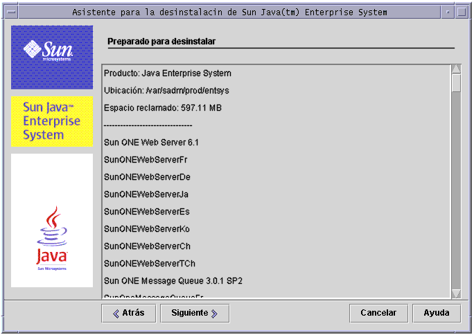 Captura de la pantalla “Preparado para desinstalar” del programa de desinstalaci�n.