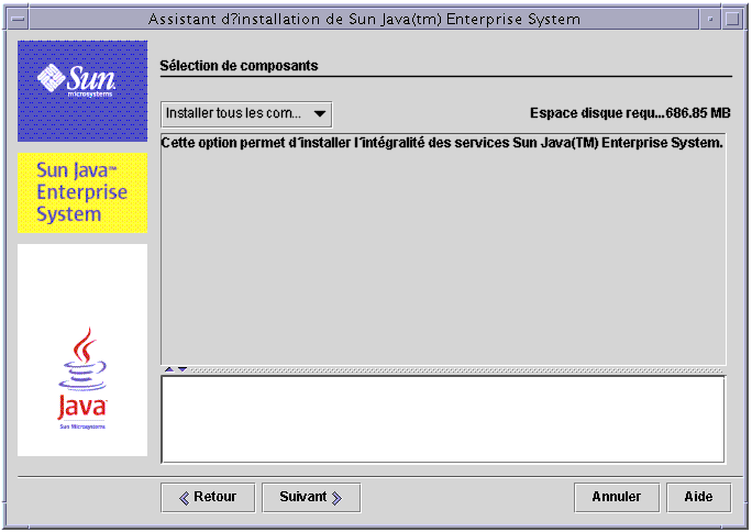Capture d'�cran de la page S�lection de composants du programme d'installation avec l'option Installer tous les composants s�lectionn�e