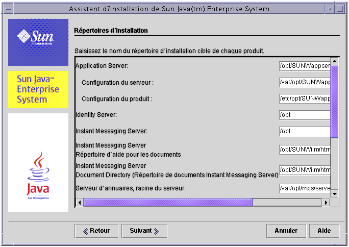 Capture d'�cran de la page R�pertoires d'installation du programme d'installation.