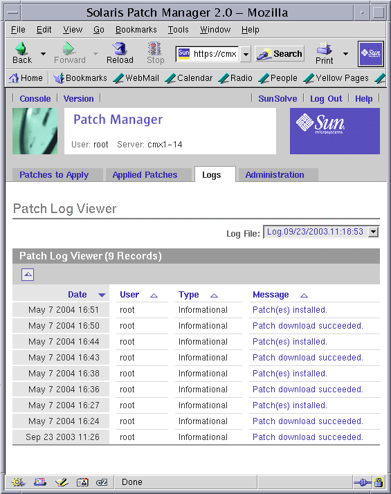 Shows the Logs page.