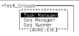 Screenshot of the SunVTS TTY DSched control menu. Task Manager, Seq Manager, and Seq Runner are the options displayed in the menu.