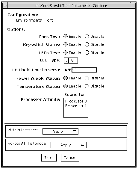 Screenshot of the env5test Test Parameter Options dialog box.