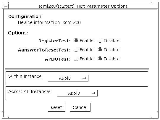 Screenshot of the sc2test Test Parameter Options dialog box.