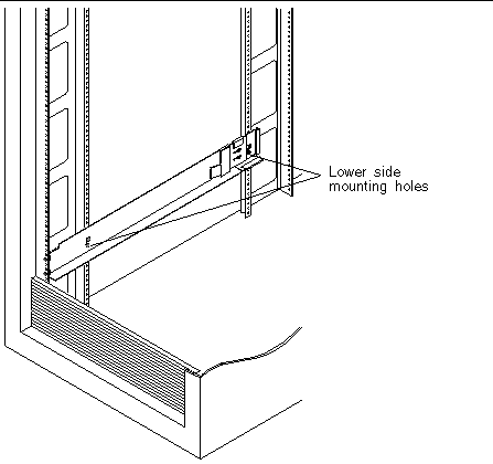Figure showing the location of the two mounting holes on the left side rail.