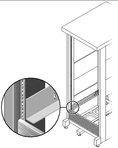 Figure showing proper alignment of the left rail inside the cabinet.