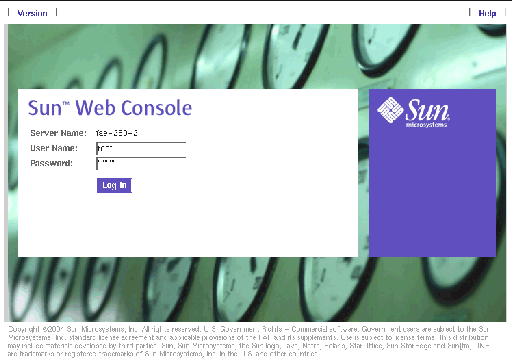 Screen capture of the Sun Web Console login page.