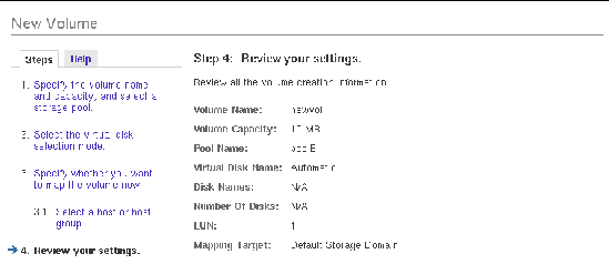 Screen capture of the last New Volume wizard page showing your selections. 