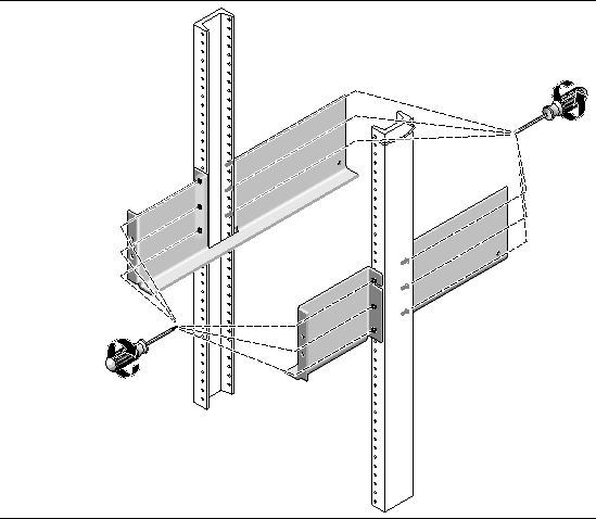 Figure showing the screws you tighten on the left and right rails. 