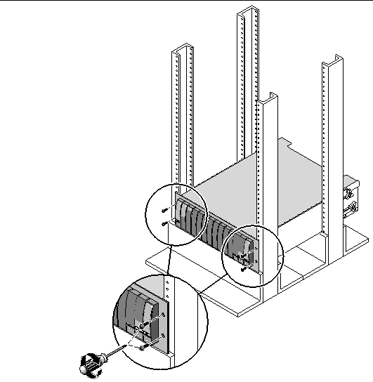 Figure showing the screws used to secure the array to the rack.