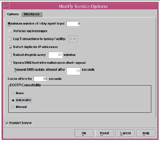 Screen capture showing selection of the BOOTP compatibility automatic option. 