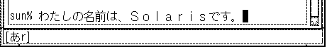 「わたしの名前は、Solarisです。」と変換が確定された文字列が表示されています。
