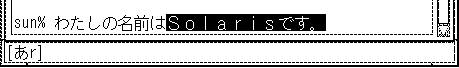 文字が確定され、カーソルが次の文節の「Solarisです。」に移動しています。