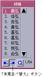 末尾文字「弘」で変換候補が並べ替えられました。