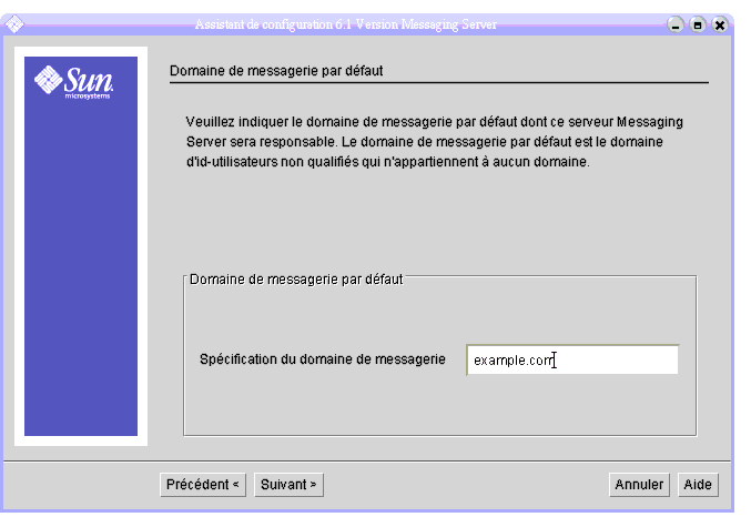 Capture d'cran illustrant la zone de texte de saisie du domaine de messagerie par dfaut avec la valeur domaine_valuation, comme expliqu dans le texte.