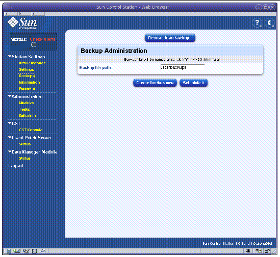 This graphic shows the Backup Administration page.