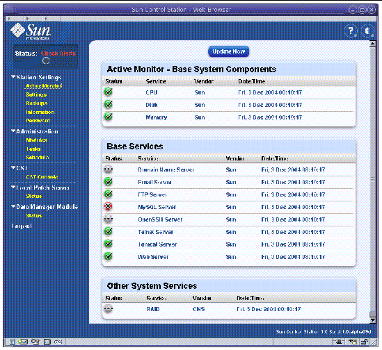 This graphic shows the Active Monitor page.