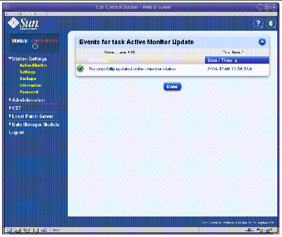 This graphic shows the Events for Task Active Monitor Update page.