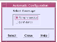 Screenshot of the SunVTS CDE Automatic Configuration test mode dialog box.