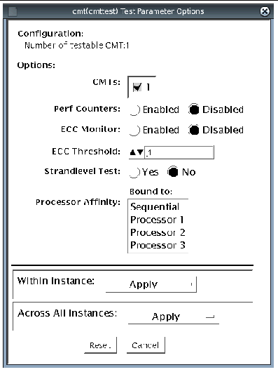 Screenshot of the cvttest Test Parameter Options dialog box