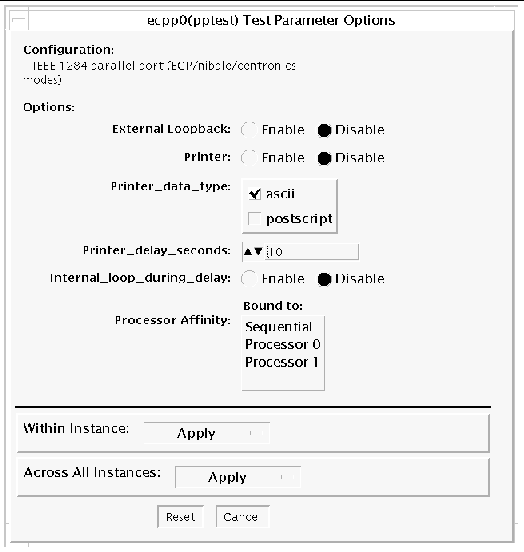 Screenshot of the pptest Test Parameter Options dialog box