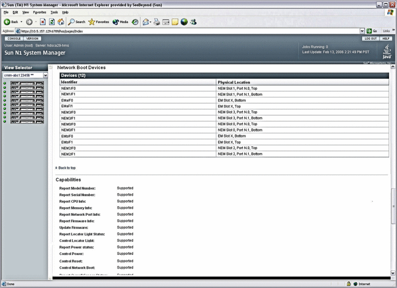 Screen sample: B8400 blade Network Boot Devices page