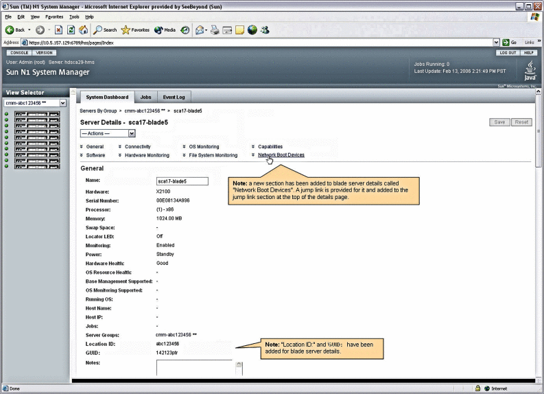 Screen sample: Viewing B8400 blade details.