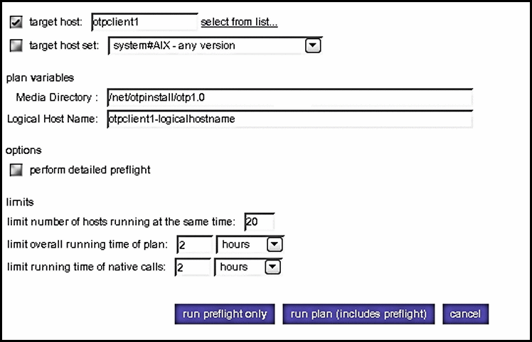 Screen capture: High Availability Plan Parameters page