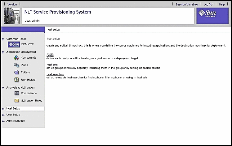 Screen capture: Host Setup Page