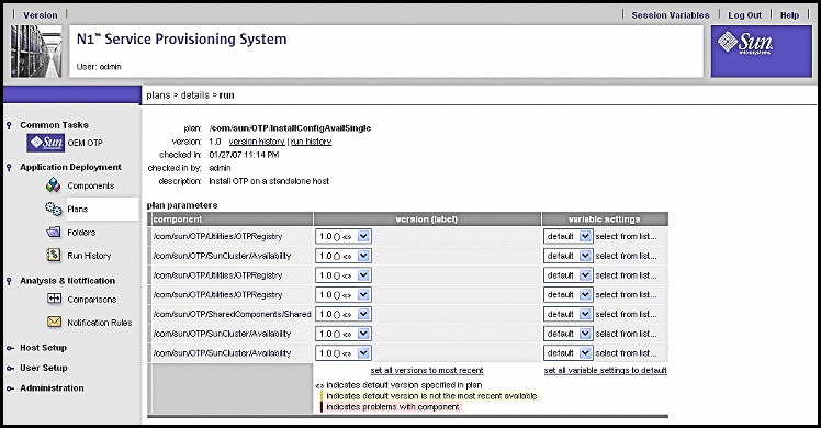 Screen capture: Availability Plan Variables page