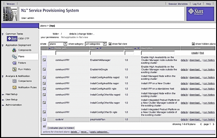 Screen capture: Plans Screen