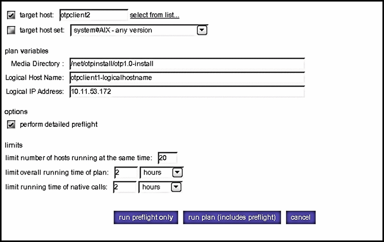 Screen capture: Clustered OTP Host Applications and
Provisioning Plan Parameters page: Additional OTP Host